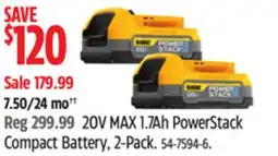 Canadian Tire DEWALT 20V MAX 1.7Ah PowerStack Compact Battery, 2-Pack offer