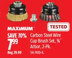 Canadian Tire MAXIMUM Carbon Steel Wire Cup Brush Set, 5โ8ห Arbor, 2-Pk offer