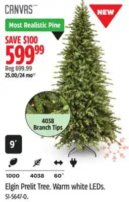 Canadian Tire CANVAS Elgin Prelit Tree. Warm white LEDs offer