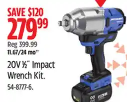 Canadian Tire Mastercraft 20V 1⁄2˝ Impact Wrench Kit offer
