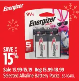 Canadian Tire Energizer Selected Alkaline Battery Packs offer