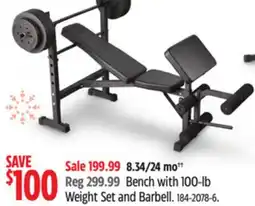 Canadian Tire WA:KE Bench with 100-lb Weight Set and Barbell offer
