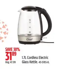 Canadian Tire Master Chef 1.7L Cordless Electric Glass Kettle offer