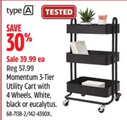 Canadian Tire TYPE A Momentum 3-Tier Utility Cart with 4 Wheels offer
