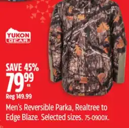 Canadian Tire Yukon Gear Men's Reversible Parka, Realtree to Edge Blaze offer