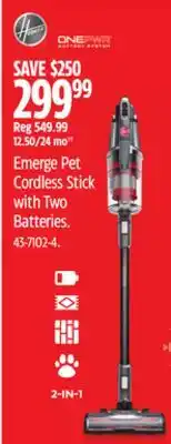 Canadian Tire Hoover Emerge Pet Cordless Stick with Two Batteries offer