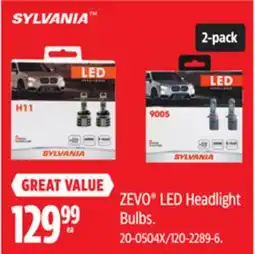 Canadian Tire Sylvania ZEVO LED Headlight Bulbs offer