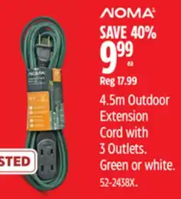 Canadian Tire NOMA 4.5m Outdoor Extension Cord with 3 Outlets offer