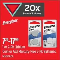 Canadian Tire Energizer Lithium Coin or A23 Mercury-Free 2-Pk Batteries offer