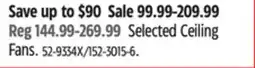 Canadian Tire Hunter Selected Ceiling Fans offer