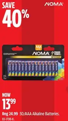 Canadian Tire NOMA 30/AAA Alkaline Batteries offer