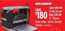 Canadian Tire MAXIMUM 13˝ Planer. Dual-edge, quick-change blades offer
