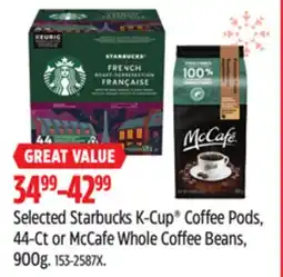 Canadian Tire Selected Starbucks K-Cup Coffee Pods, 44-Ct or McCafe Whole Coffee Beans, 900g offer