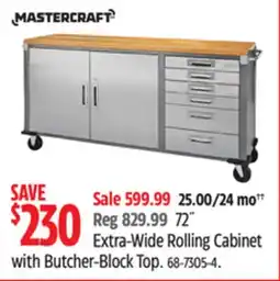 Canadian Tire Mastercraft Extra-Wide Rolling Cabinet with Butcher-Block Top offer