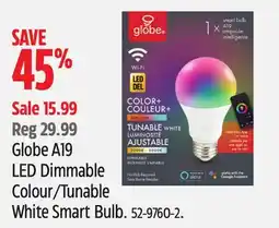 Canadian Tire Globe LED Dimmable Colour/Tunable White Smart Bulb offer