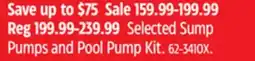 Canadian Tire Selected Sump Pumps and Pool Pump Kit offer