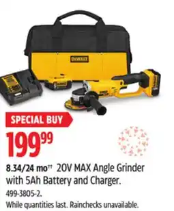 Canadian Tire Dewalt 20V MAX Angle Grinder with 5Ah Battery and Charger offer