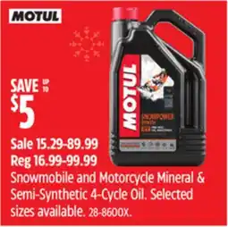 Canadian Tire Motul Snowmobile and Motorcycle Mineral & Semi-Synthetic 4-Cycle Oil offer