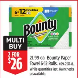 Canadian Tire Bounty Paper Towel 6=12 Rolls offer