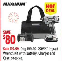 Canadian Tire 20V 1⁄2˝ Impact Wrench Kit with Battery, Charger and Case offer