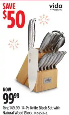 Canadian Tire 14-Pc Knife Block Set with Natural Wood Block offer