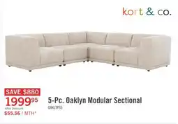 The Brick Kort & Co. Oaklyn Modular 5-Piece Fabric Sectional with Tufted Seat Cushions - Beige offer