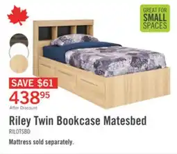 The Brick Riley Mates Bed with Bookcase Headboard Set for Kids, Made in Canada, Natural - Twin Size offer