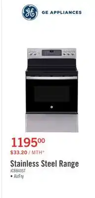 The Brick GE 5 Cu. Ft. Electric Range with True European Convection and Air Fry - Stainless Steel - JCB840STSS offer