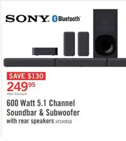 The Brick SONY S40R 5.1 Channel 600W Soundbar with Subwoofer and Wireless Rear Speakers (HTS40R) offer