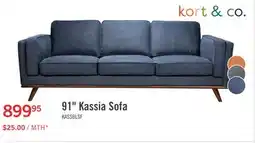 The Brick Kort & Co. Kassia 90.6 Linen-Look Fabric Sofa with Wood Base and Legs - Blue offer