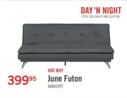 The Brick June 73.2 Linen-Look Fabric Klik Klak Futon with Metal Legs and Tufting - Grey offer