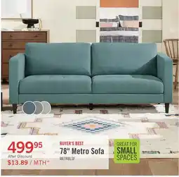 The Brick Metro 78 Fabric Sofa with Tufted Seat Cushions and Reversible Back Cushions - Denim Blue offer