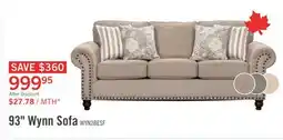 The Brick Made in Canada Wynn 93 Chenille Fabric Sofa with Nailhead Trim and Wood Bun Legs - Taupe offer