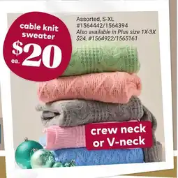 Giant Tiger cable knit sweater offer