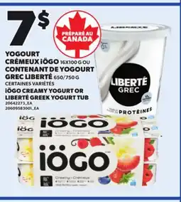 Provigo iÖGO CREAMY YOGURT, 16X100 G OR LIBERTÉ GREEK YOGURT TUB, 650/750 G offer