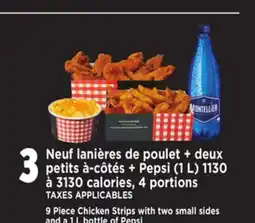 Provigo 9 PIECE CHICKEN STRIPS WITH TWO SMALL SIDES AND A 1 L BOTTLE OF PEPSI offer