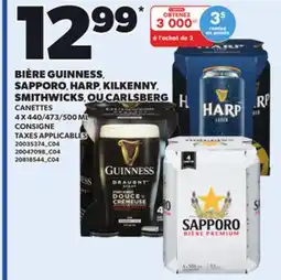 Provigo BIÈRE GUINNESS, SAPPORO, HARP, KILKENNY, SMITHWICKS, OU CARLSBERG, 4 X 440/473/500 ML offer
