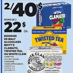 Provigo BOISSON DE MALT ALCOOLISÉE MOTT'S TWISTED TEA, OU WHITE CLAW CANETTES, 12 X 341/355 ML offer