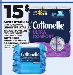 Provigo COTTONELLE BATHROOM TISSUE, BATHROOM TISSUE 12=48 ROLLS OR FLUSHABLE WIPES, 4 CT offer