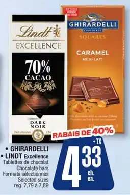 Jean Coutu GHIRARDELLI, LINDT Excellence Chocolate bars Selected sizes offer