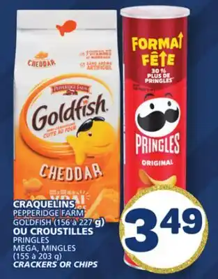 Marché Bonichoix PEPPERIDGE FARM GOLDFISH (156 à 227 g), PRINGLES MEGA, MINGLES (155 à 203 g) CRACKERS OR CHIPS offer