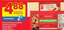 Maxi BARRES DE FROMAGE MOZZARELLISSIMA SAPUTO 500 G OU 400 G OU FROMAGE RÂPÉ 320 G PCM offer