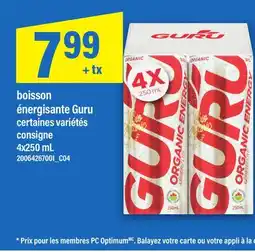 Maxi BOISSON ÉNERGISANTE GURU, 4x250 mL offer