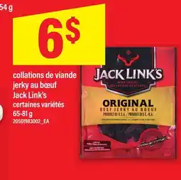 Maxi COLLATIONS DE VIANDE JERKY AU BŒUF JACK LINK'S, 65-81 G offer