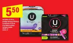 Maxi serviettes 12-24 un., protège-dessous 40-64 un. ou tampons 15/16 un. U by Kotex ou Kotex offer