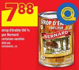 Maxi SIROP D'ÉRABLE 100 % PUR BERNARD, 540 ML offer