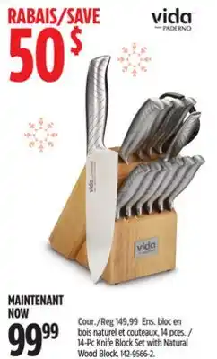 Canadian Tire VIDA BY Paderno 14-Pc Knife Block Set with Natural Wood Block offer