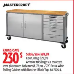 Canadian Tire Mastercraft 72˝ Extra-Wide Rolling Cabinet with Butcher-Block Top offer