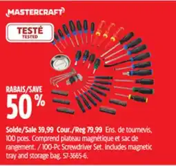 Canadian Tire Mastercraft 100-Pc Screwdriver Set. Includes magnetic tray and storage bag offer