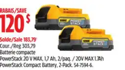 Canadian Tire Dewalt 20V MAX 1.7Ah PowerStack Compact Battery offer